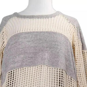 Isabel Marant Womens 42 Cream Grey Open Knit Mid-Length Sweater Tunic 3/4 Sleeve